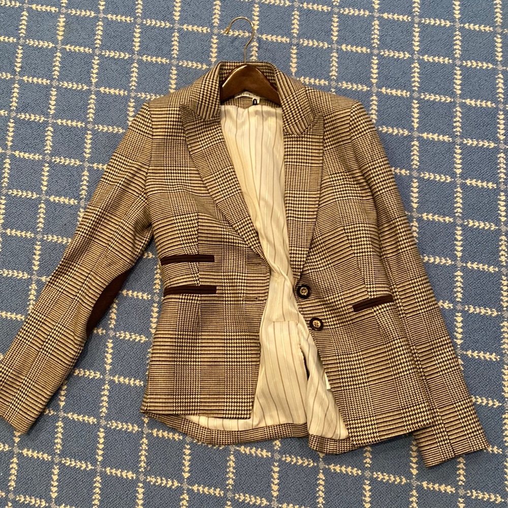 Veronica beard brown plaid blazer with elbow patches